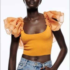 Zara Combination Organza Knit Top - size xs